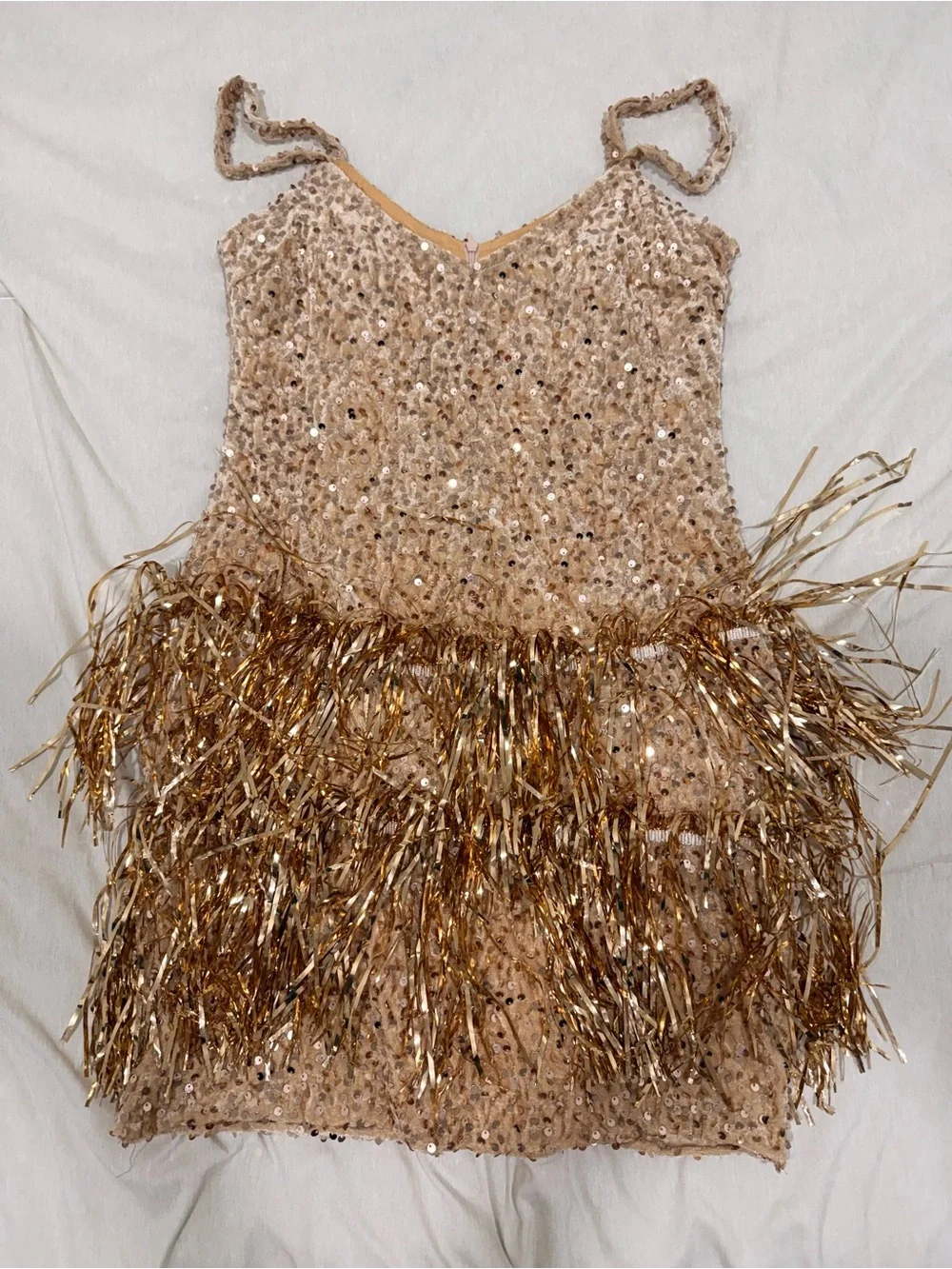 Gold Sequin Fringe Mini Dress